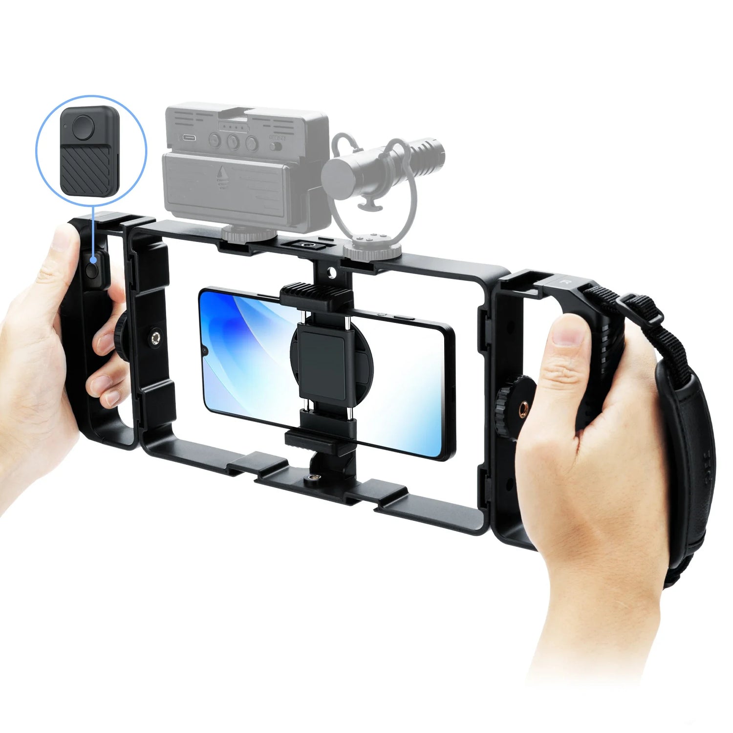 JJC Universal Smartphone Video Rig Kit with Remote Control Hand Grip Vlog Film Cage Phone Video Stabilizer Handheld Tripod Mount