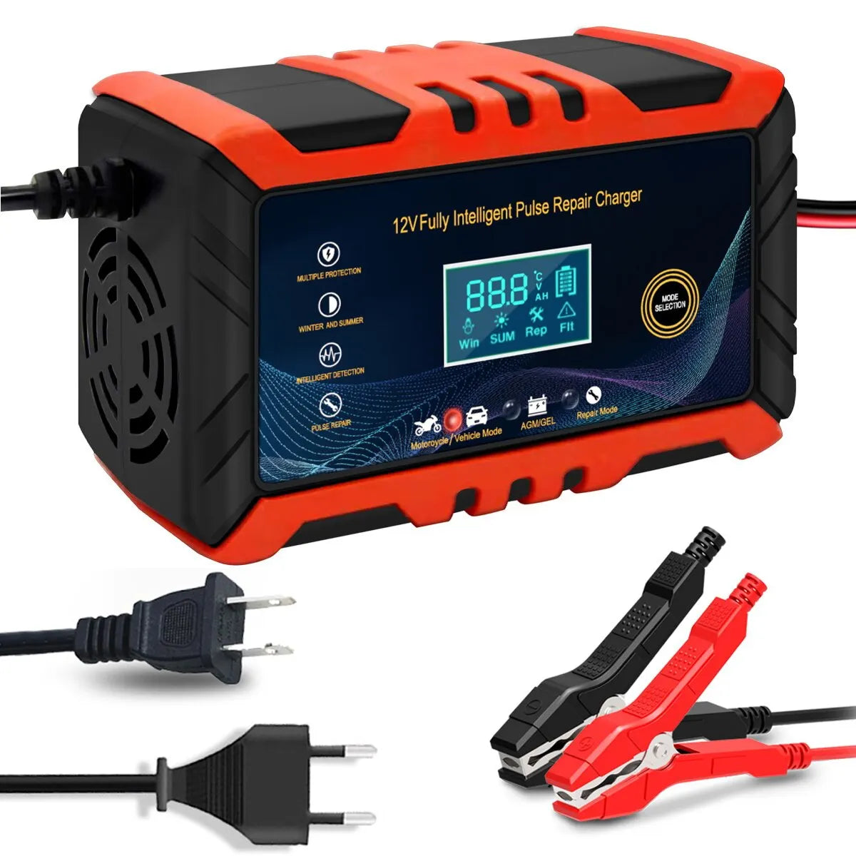 Car Battery Charger - Intelligent Pulse Repair LCD Display