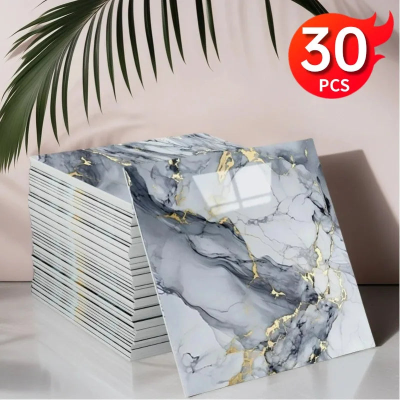 Imitation Marble Wall Stickers Self Adhesive Aluminum Foil Bottom Faux Tile Foam Wallpaper Wall Sticker Bathroom Kitchen Decor
