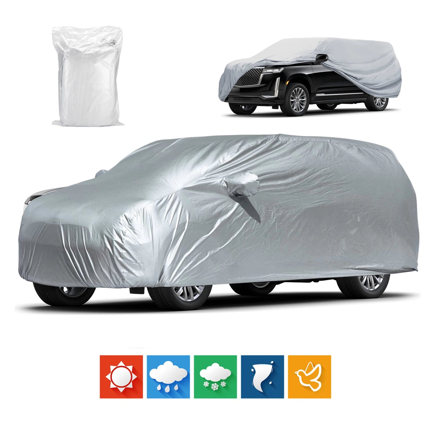 Universal SUV/Sedan Full Car Covers Outdoor Waterproof Sun Rain Snow Dust Resistant Protection UV Car silver Car Case Cover M-XX