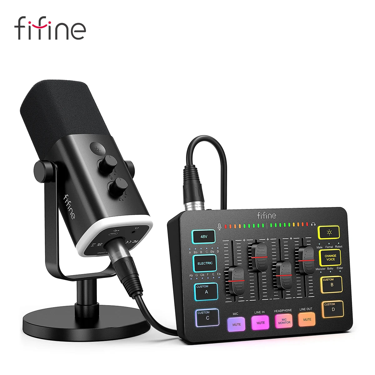 FIFINE All-in-One Podcast Kit with RGB Audio Mixer