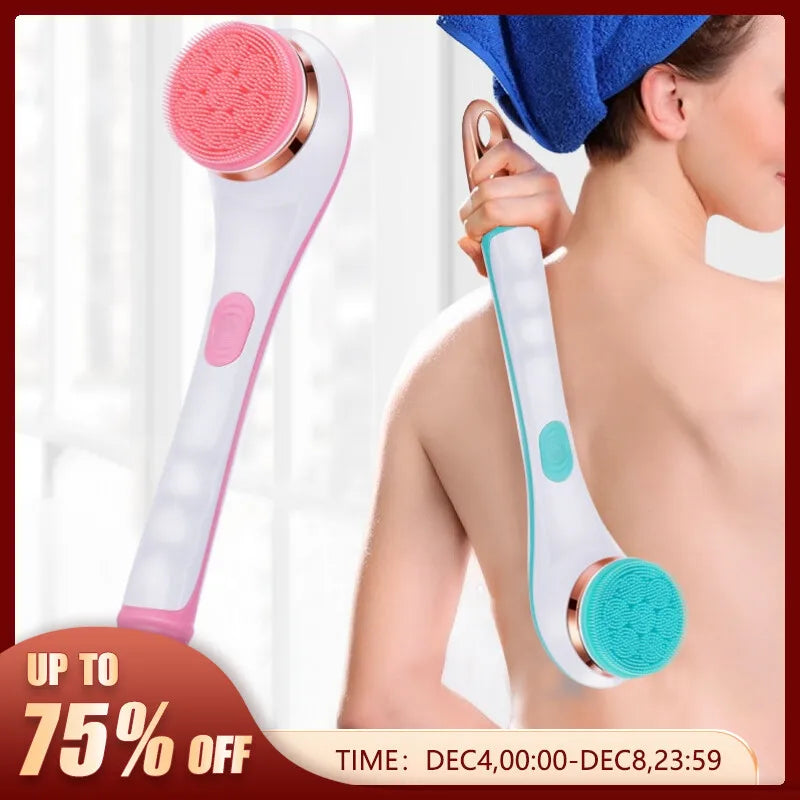 Silicone Bath Brush 4 in 1 Electric Back Scrubber 4 Brush Heads USB Rechargeable Rotating Shower Massager with 2 Speeds
