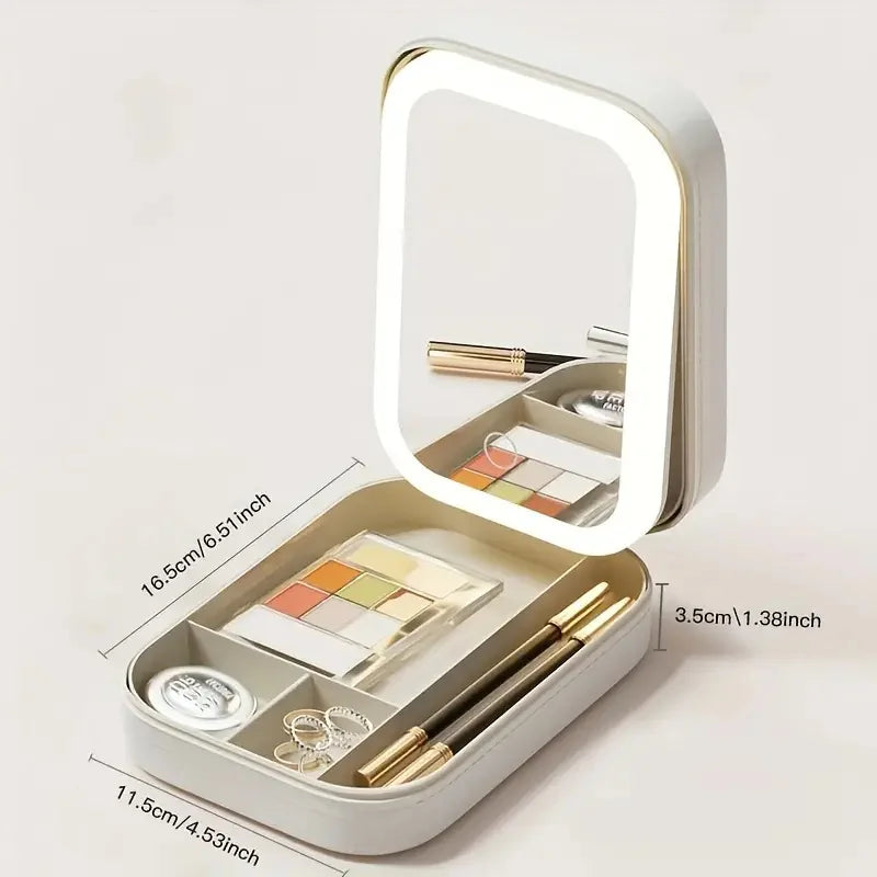 Portable Travel Makeup Storage Box With Led Light & Mirror