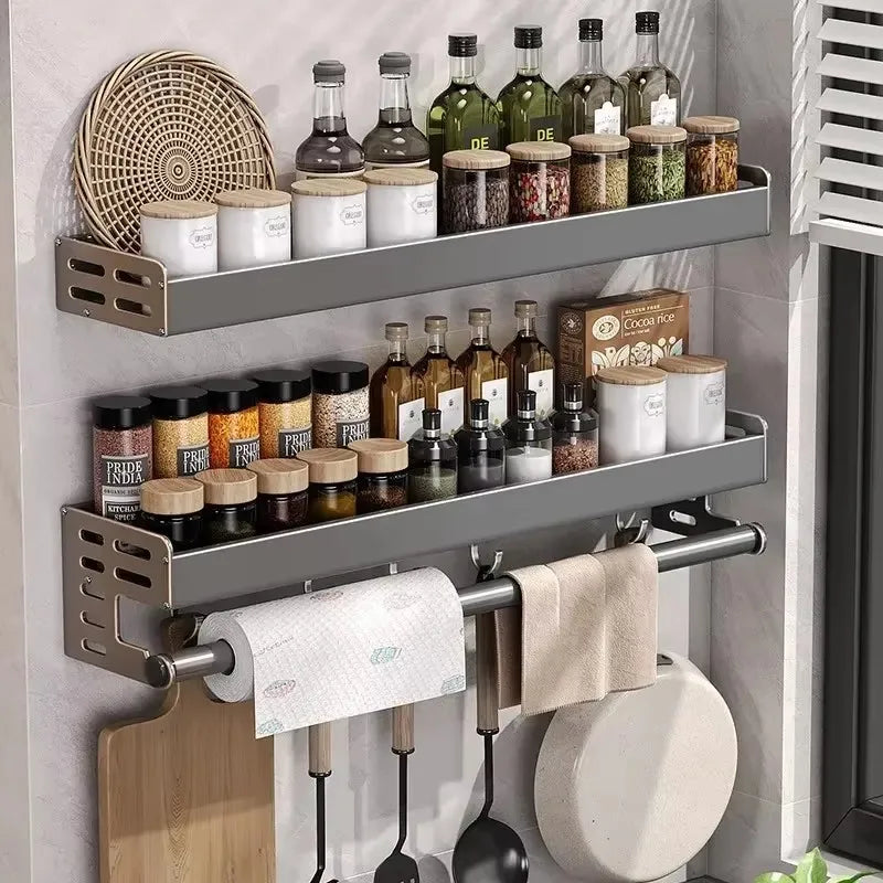 Wall-Mounted Kitchen Spice Storage Rack - Condiment Multifunctional Utensil Rack