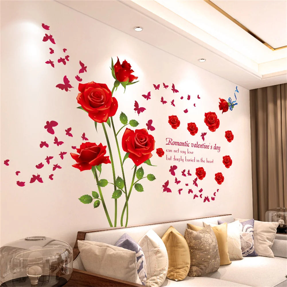 Self-Adhesive Red Rose Wall Stickers