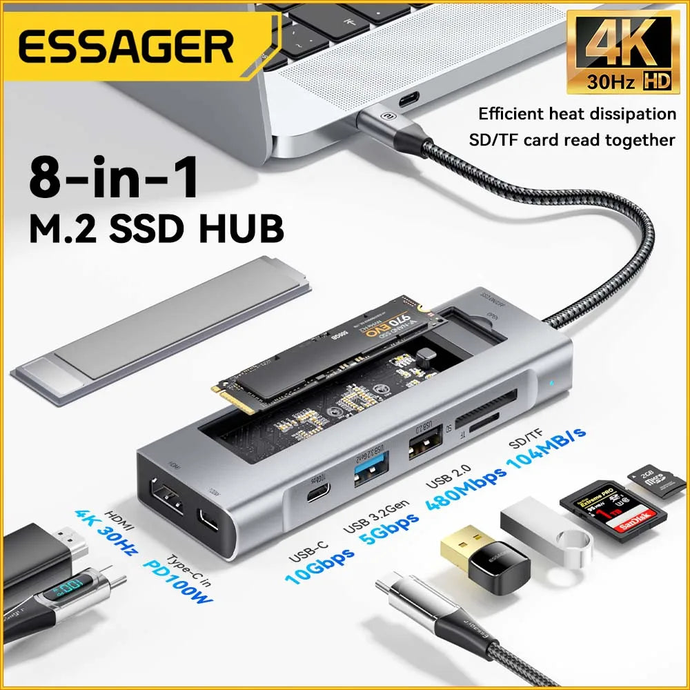 Essager USB Hub With Disk Storage Function - 8-in-1
