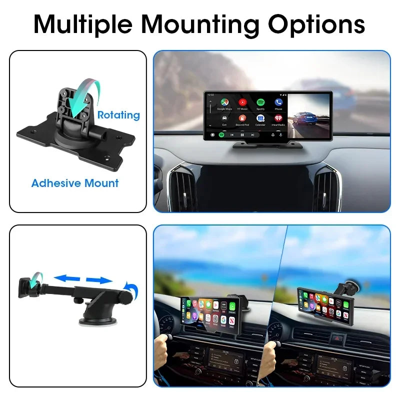 Wireless Carplay Android Dash Cam - Car Mirror + Video Player