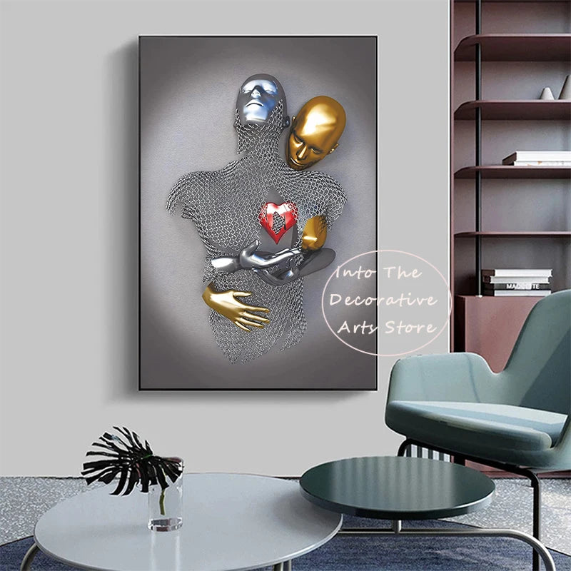 Luxury Golden Metal Romantic Abstract Sculpture Canvas Painting