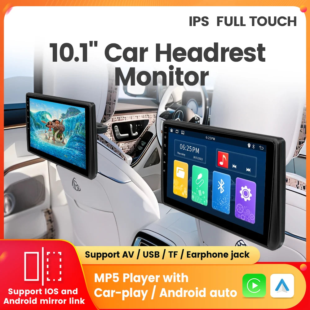Car Headrest Monitor - IPS 1280*720 Display - Carplay Android auto Mirror