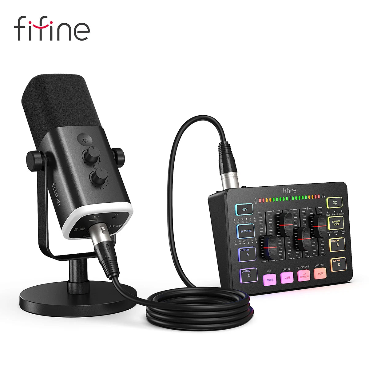 FIFINE Audio Set Microphone/Mixer/Headset for Streaming & Podcasting