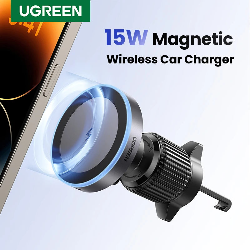 UGREEN Magnetic Car Phone Holder + Wireless Charger Stand