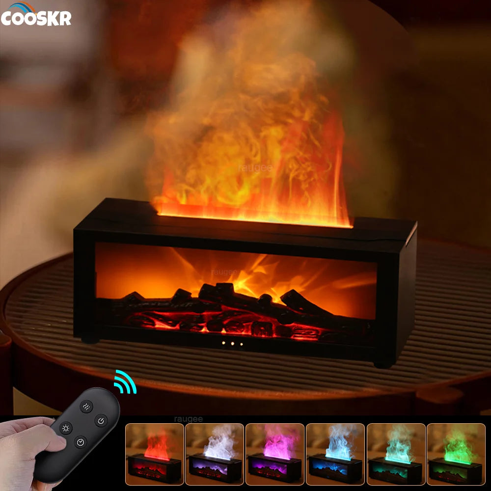 Remote Controled Aroma Essential Oils Humidifiers - Flame & Fragrance + LED Light