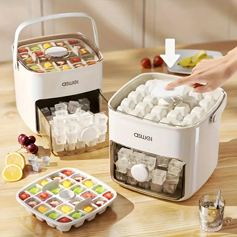 Cube Ice Maker with Easy Press Cap - Double Layer 48Pcs