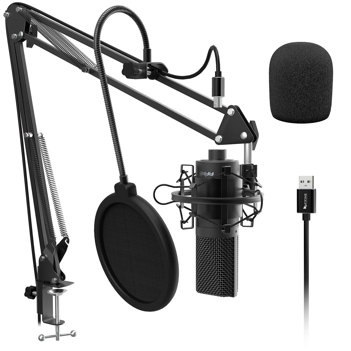 Fifine USB Condenser Microphone with Adjustable Desktop Arm