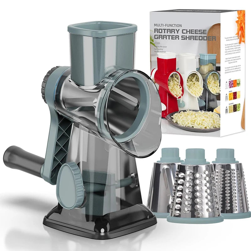 Rotary Cheese Grater - Versatile Vegetable Slicer - 3 in 1