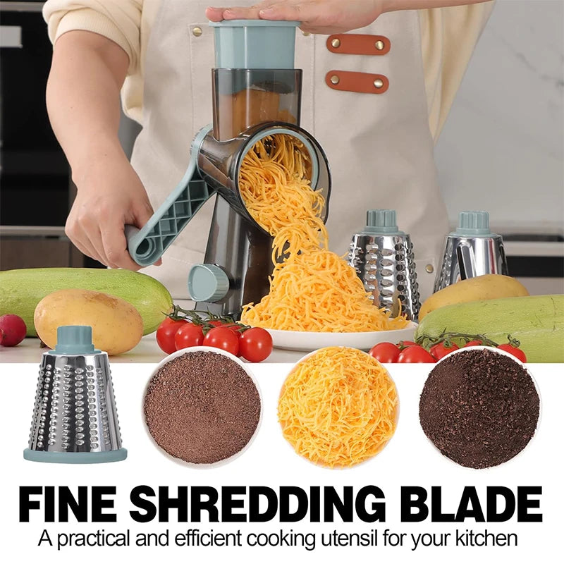 Rotary Cheese Grater - Versatile Vegetable Slicer - 3 in 1