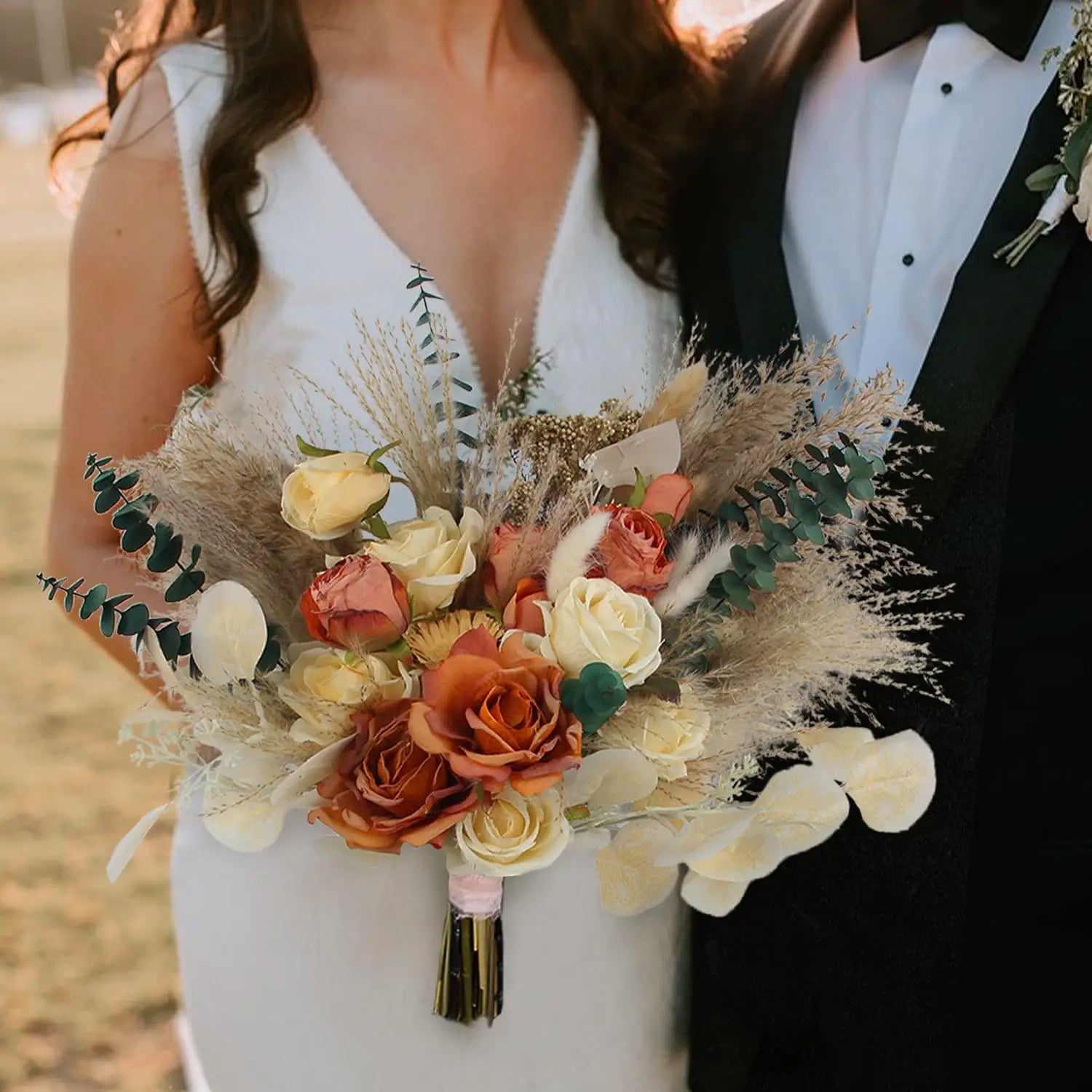Fall Wedding Orange Dried Flowers - Pampas Fake Rose
