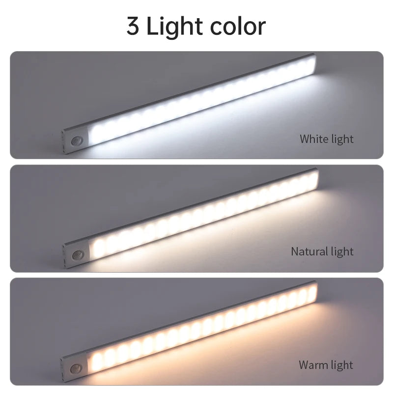 Night Light 20/30/40/60CM Motion Sensor Light Wireless USB LED Cabinet Light Wardrobe Lamp For Kitchen Cabinet Bedroom Wardrobe