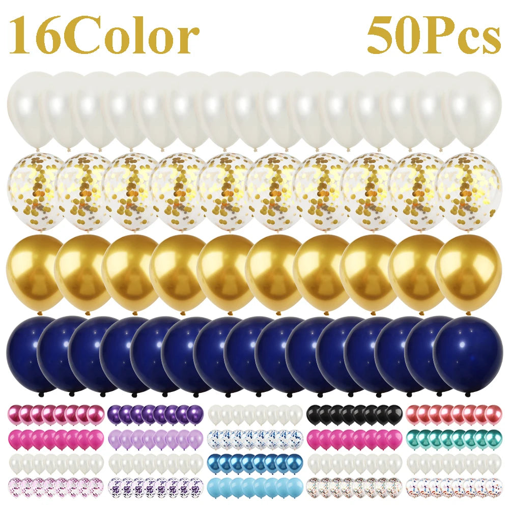 Latex Balloon 12inch Mix Gold Blue Confetti Ballon - 50Pcs/Set