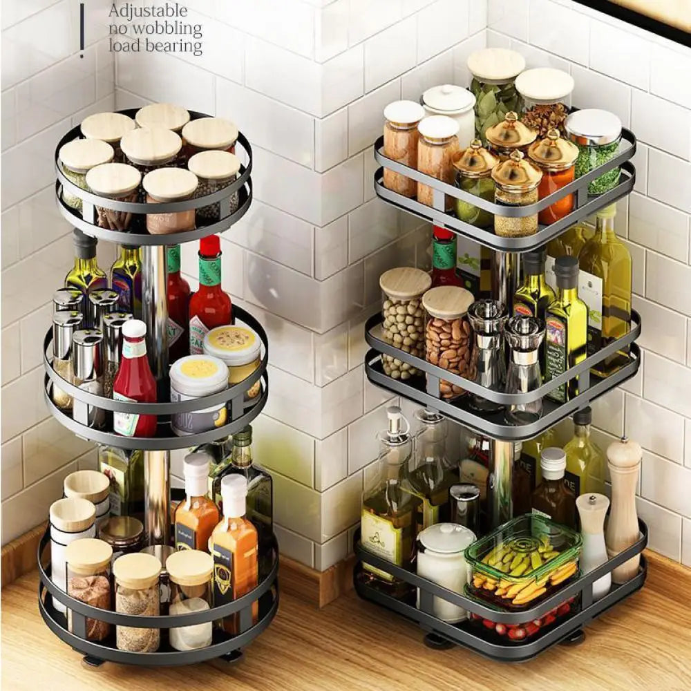 Condiment Multifunctional Rotation Rack - Carbon Steel Organizer