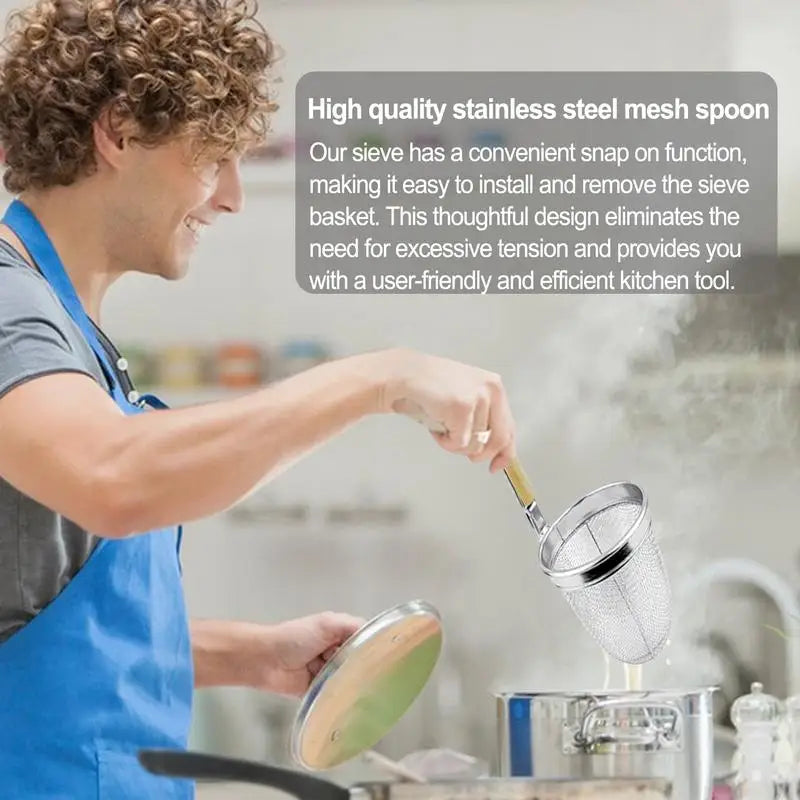 Kitchen Stainless Steel Noodle Colander Basket for Dumpling Vegetables Kitchen Sieve Noodle Spoon Kitchen Utensil ﻿