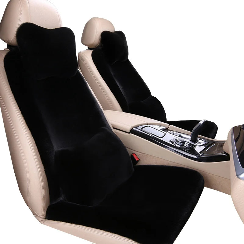 Universal Winter Car Seat Cushion Headrest Lumbar Support Imitated Rabbit Fur Car Seat Cover Thickened Plush Auto Cape Keep Warm