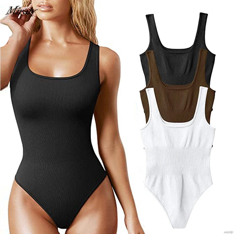 2025 New Sexy Square Neck Tummy Control Thong Body Shaper Seamless Sculpting Bodysuit Shapewear Women Ribbed Slimming Tank Tops