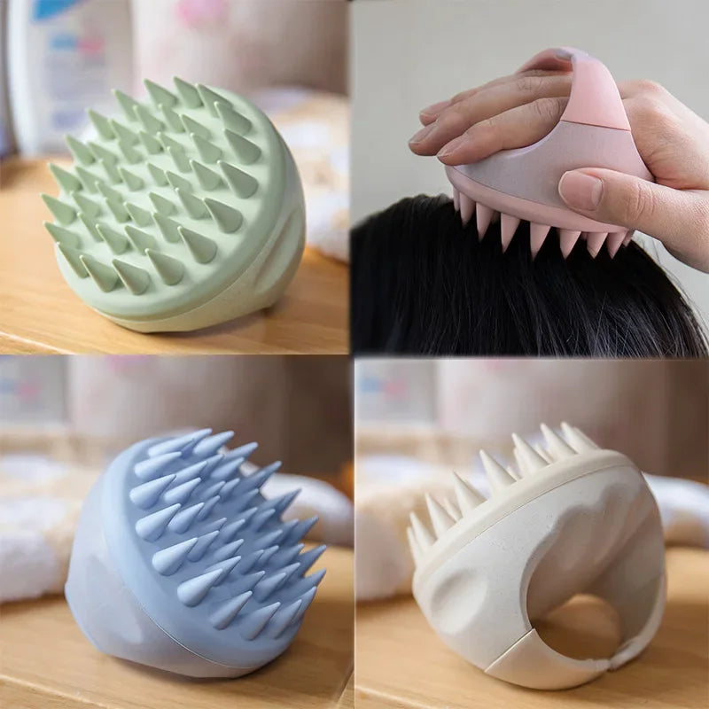 Scalp Brush Massager Sculp Scrubber Brush Wheat Straw Biodegradable Silicone Shampoo Brush Hair Scalp Massager For Hair Growth