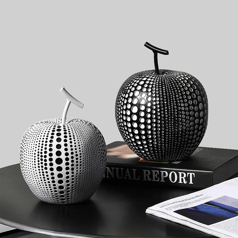 Abstract Polka Dot Apple Sculpture - Black and White Statue