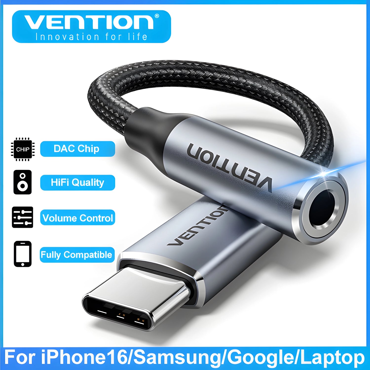 Vention New DAC USB Type C to 3.5mm Jack Headphone Adapter