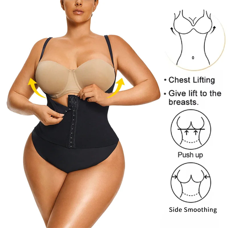 Miss Moly Plus Size Women Underbust Bodysuit Front Hook Closure Full Body Shaper High Waist Corset Tummy Control Underwear