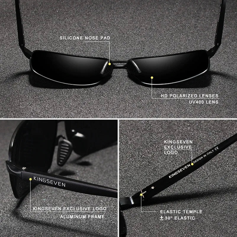 KINGSEVEN Brand Designer Men Polarized UV400 Sunglasses Vintage Retro Rectangle Classical Glasses Anti-glare Driving Eyewear