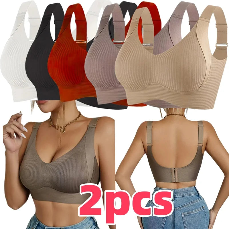 2pcs large size seamless bra for women, large breasts look small,gathered and anti-sagging, no steel ring thin under