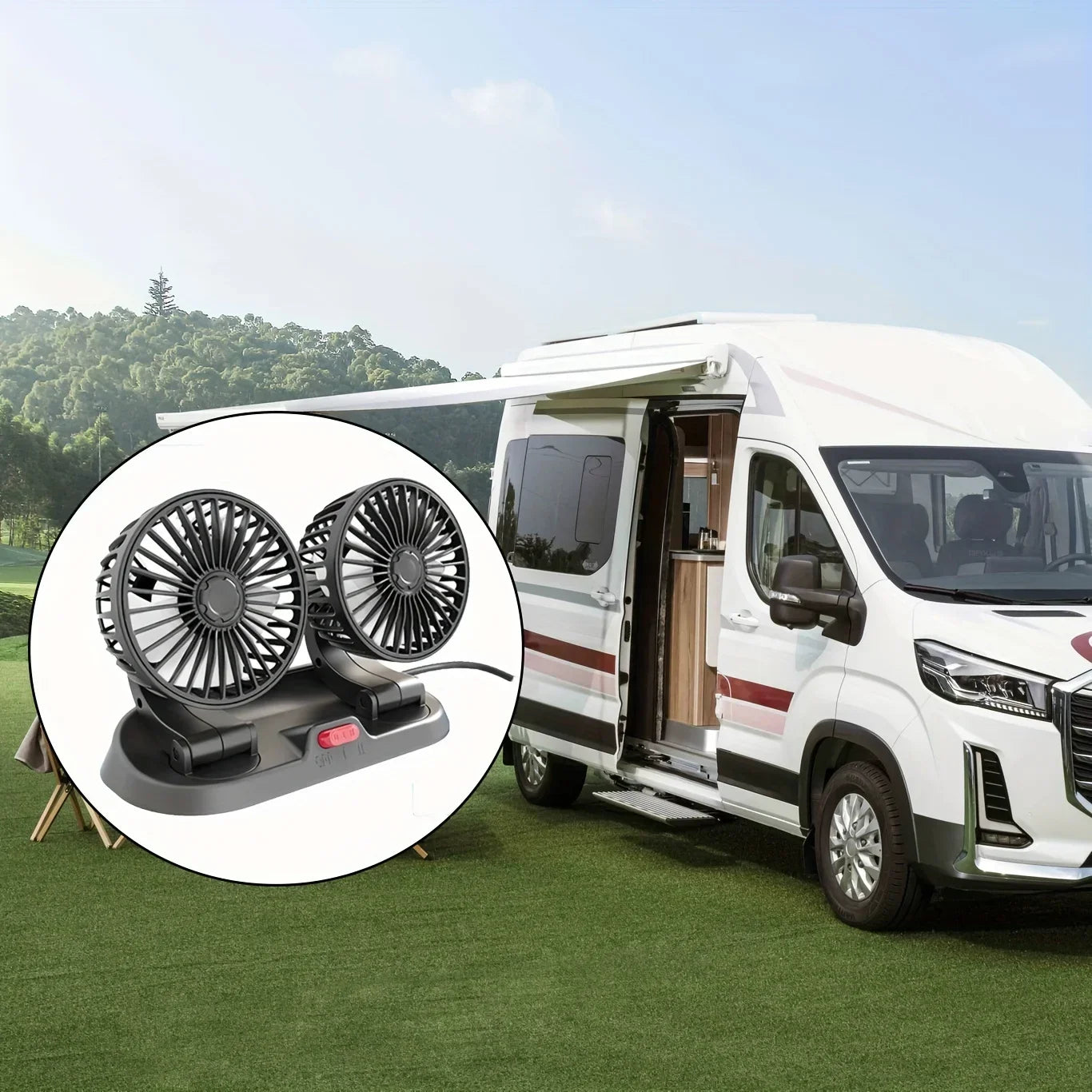 Car Electric Cooling Fan - 360° Adjustable Dual Head Air Fan