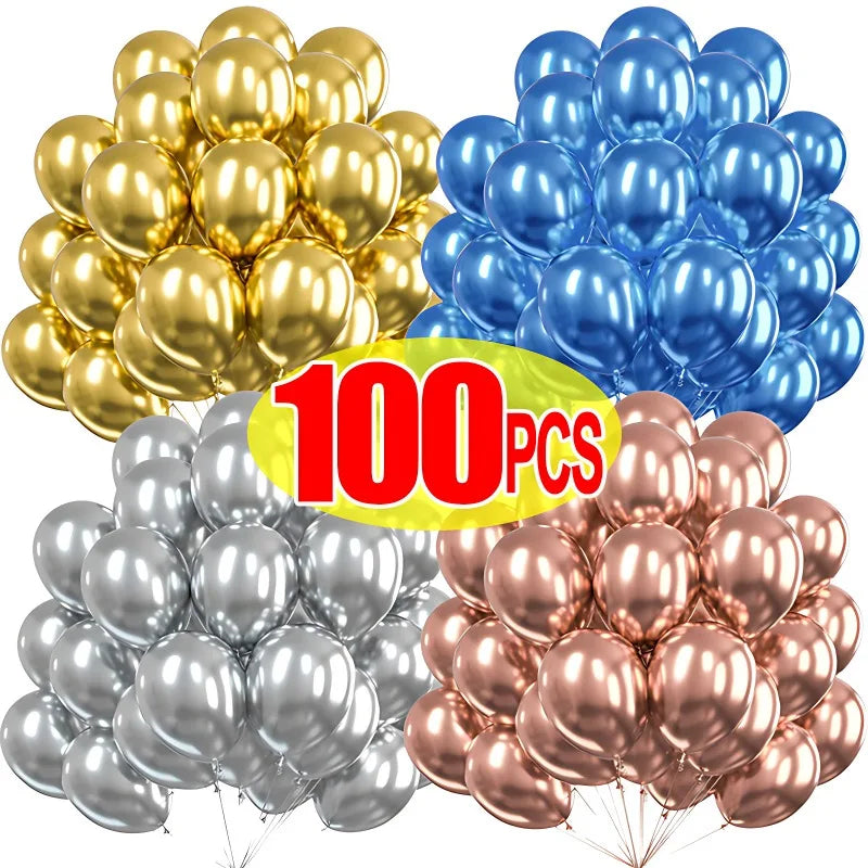 Chrome Metallic Latex Balloon - 100Pcs