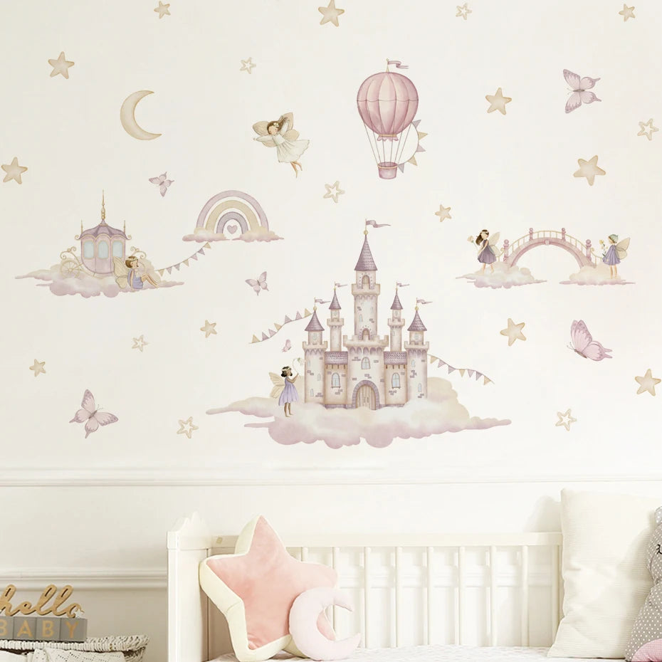 Fairy Wall Decals Elf Moon Clouds Wall Stickers Peel and Stick Art Decor for Girls Bedroom Baby Nursery Kids Toddler Playroom