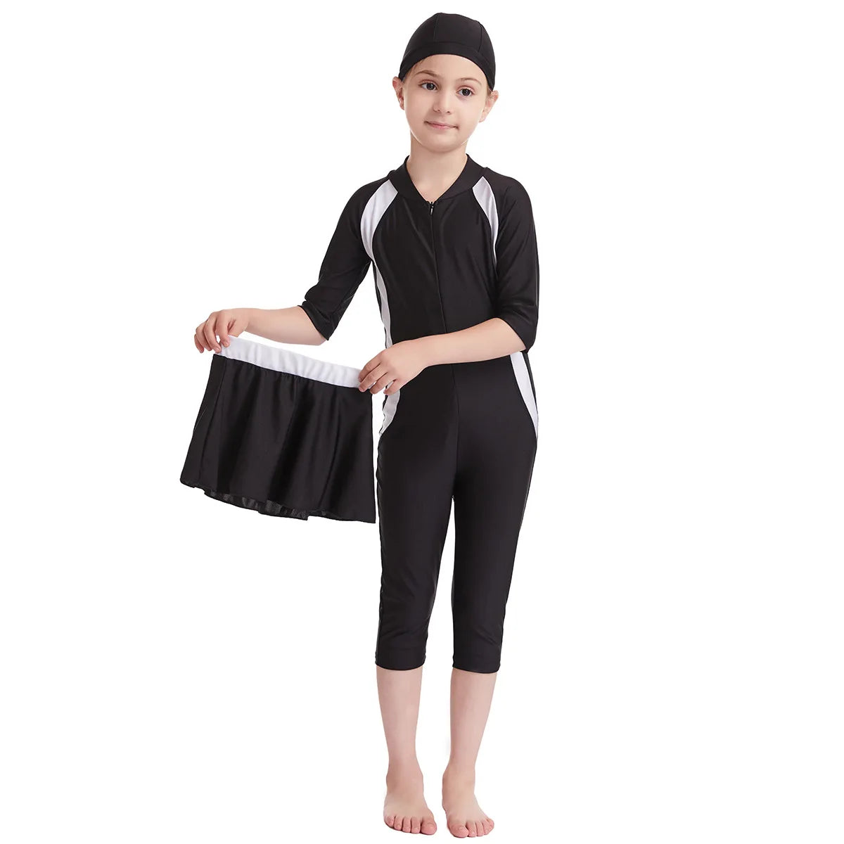New Girls Muslim Swimwear Kids Split Long Sleeve Swimsuit Beach Burkini Suit Children Bathing Swimwear Islamic Solid Swimsuit