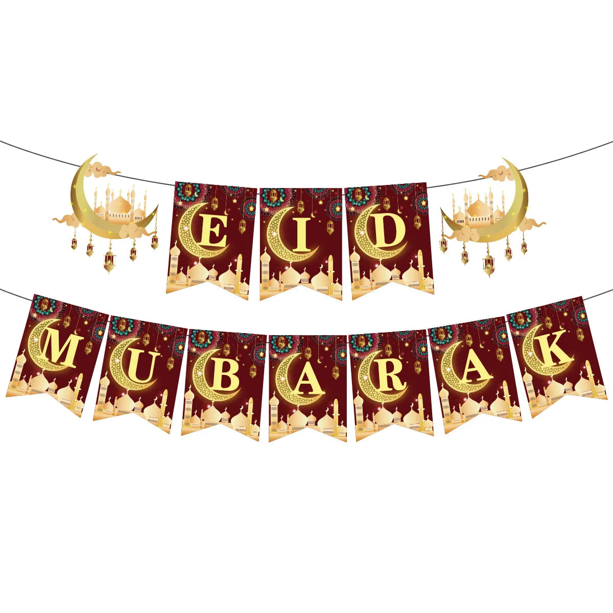 Eid Mubarak - Ramadan Kareem - Red and Gold Theme Decoration - 40 Pcs