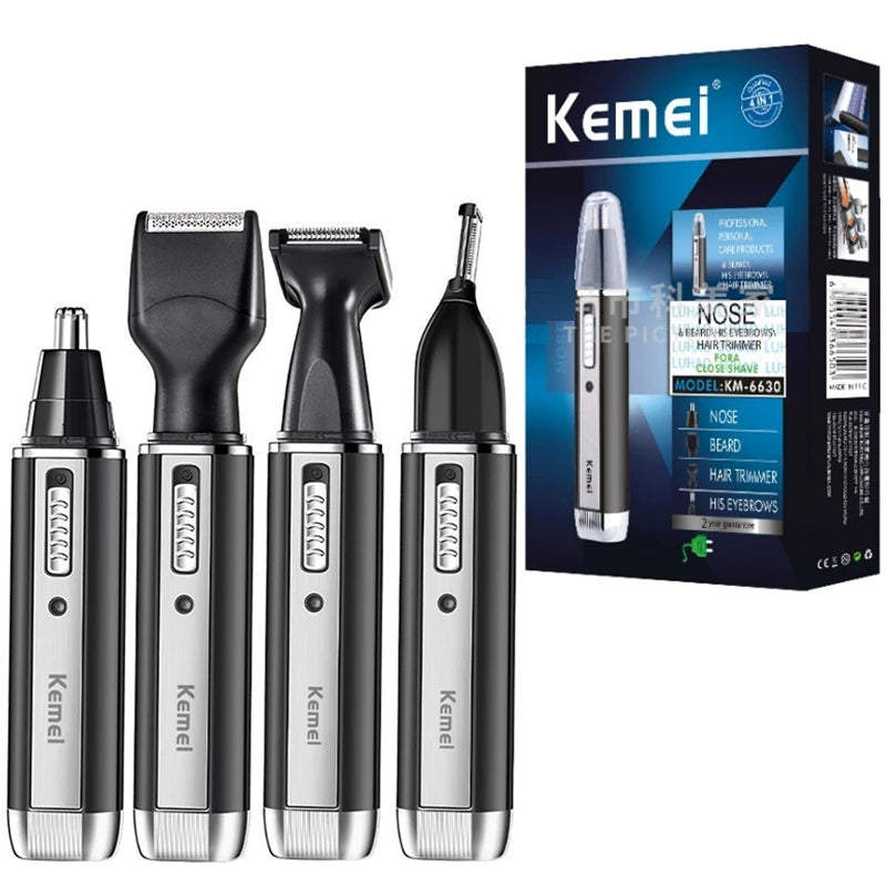 Kemei 4in1 rechargeable nose trimmer beard trimer for men shaver eyebrow nose hair trimmer for nose and ear cleaner grooming set