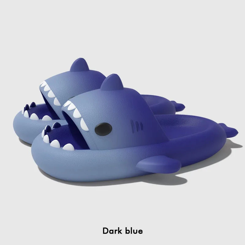 Gradient Color Shark Slippers 4cm Thick Sole Indoor Bathroom Summer Shoes Woman Men Beach Street Slides Cute Cartoon Footwear