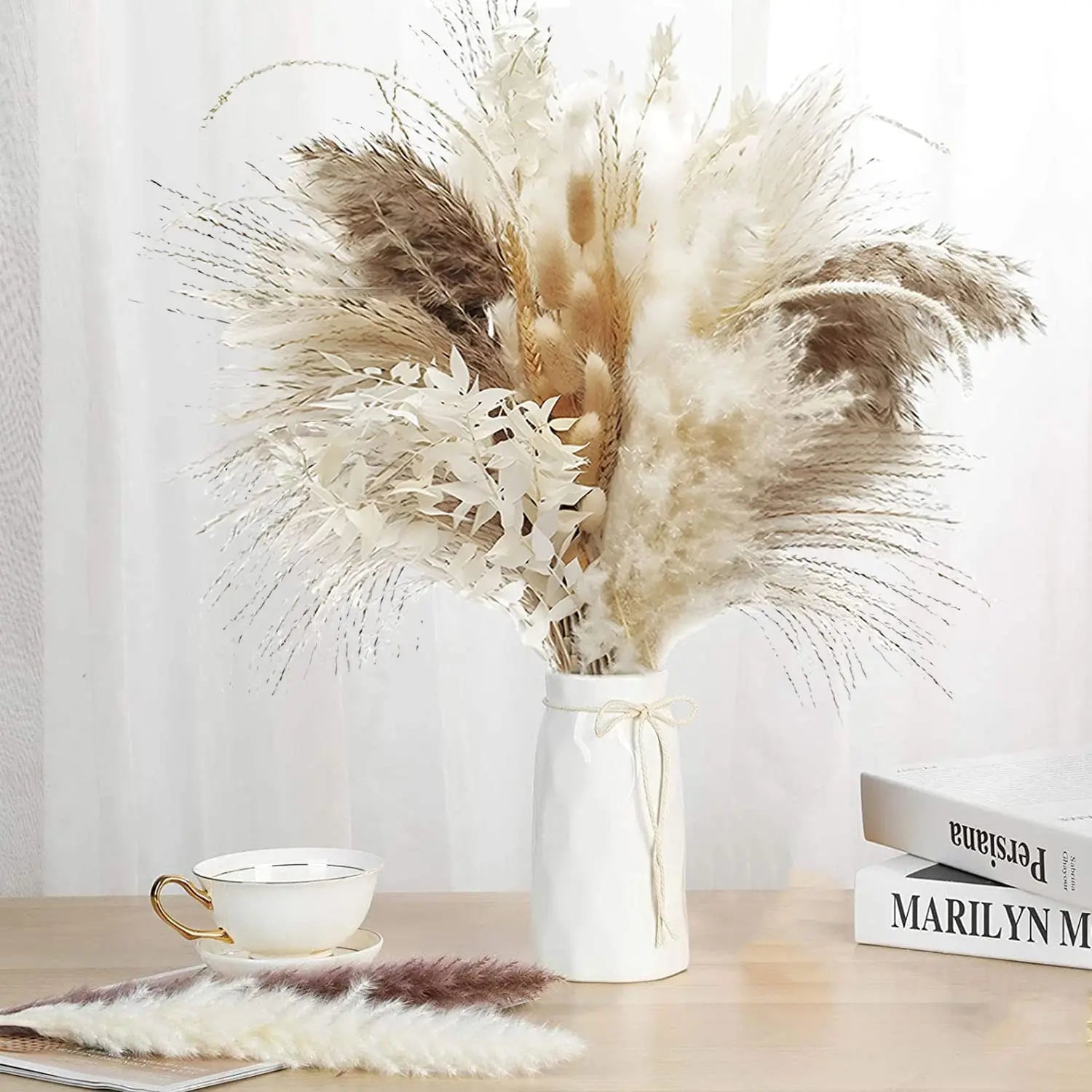 Modern Grass Dried Natural Fluffy Pompas Flowers - 80Pcs