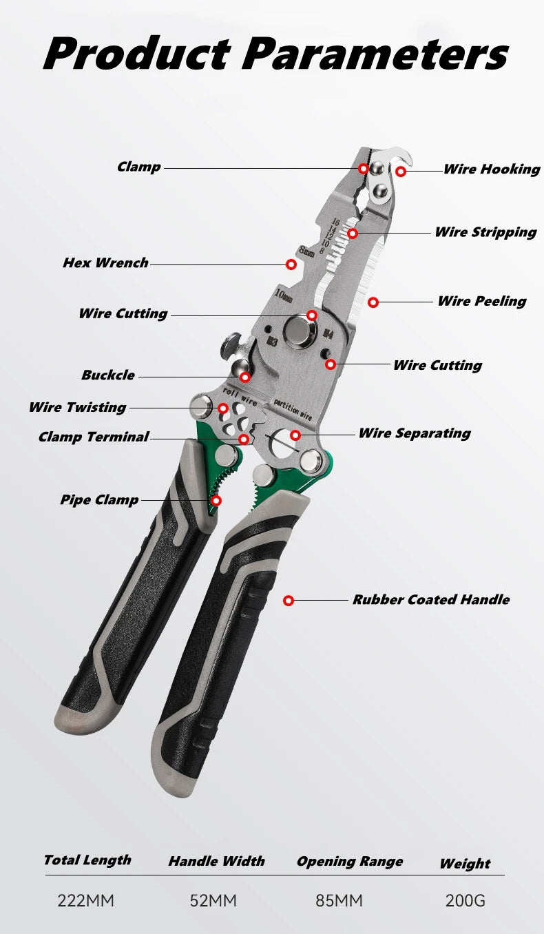 Multifunctional Wire Stripper with Electrical Test Pen Foldable Cable Cutter Crimper Tool, Electrical Folding Pliers for Cutting