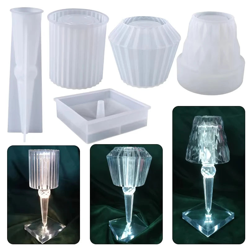 DIY Epoxy Resin Table Night Lamp Silicone Mold with Diamond Pattern Crystal Lamp Resin Mold Plant Pot Mold Home Decoration Craft