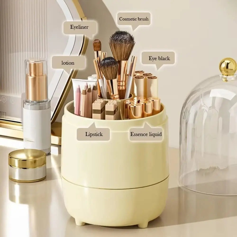 New PP Makeup Brush Holder 360° Rotating Large-capacity Cosmetics Display Case With Lid Dustproof Storage Box Makeup Brush