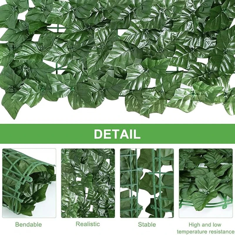 Artificial Ivy Hedge Green Leaf Fence Panels - Faux Privacy Fence Screen