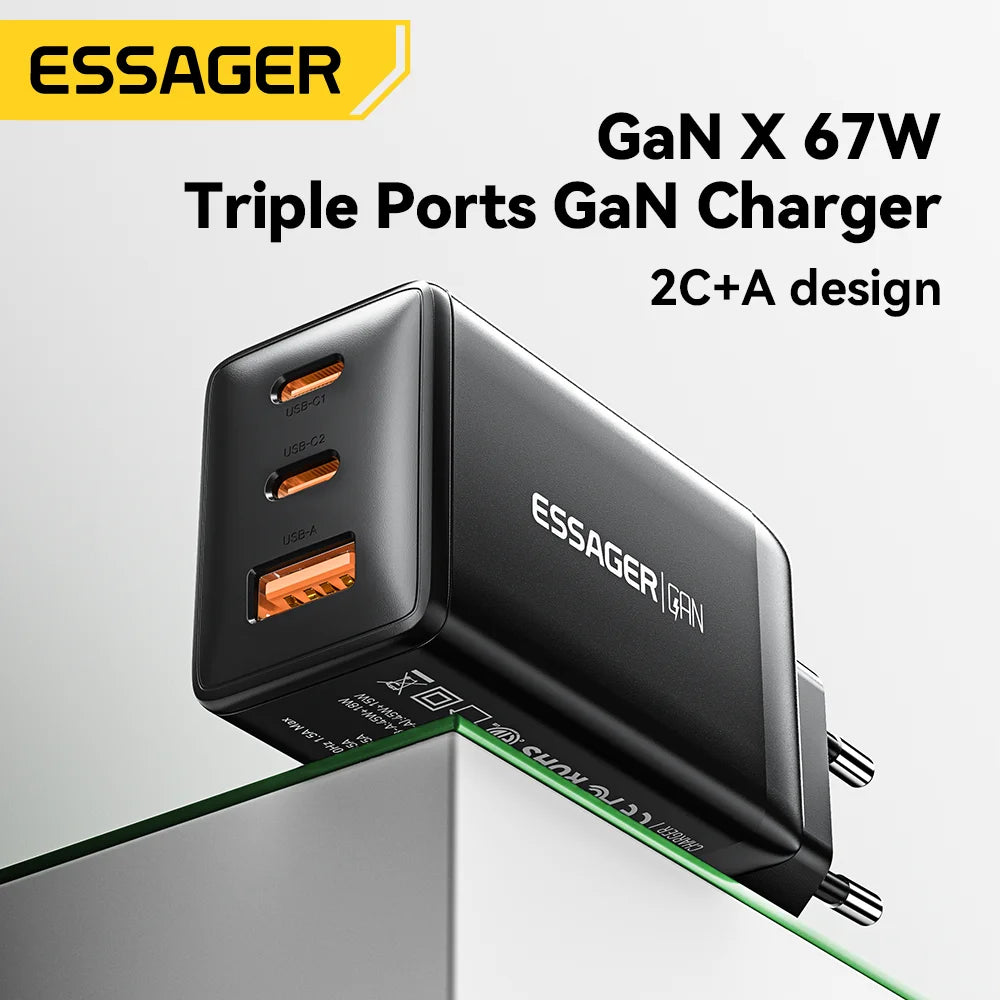 Essager 65W GaN USB C Charger PD QC 4.0 3.0 Type C Quick Charge For Samsung iPhone 1514 13 Pro Phone MacBook Laptop Fast Chagers
