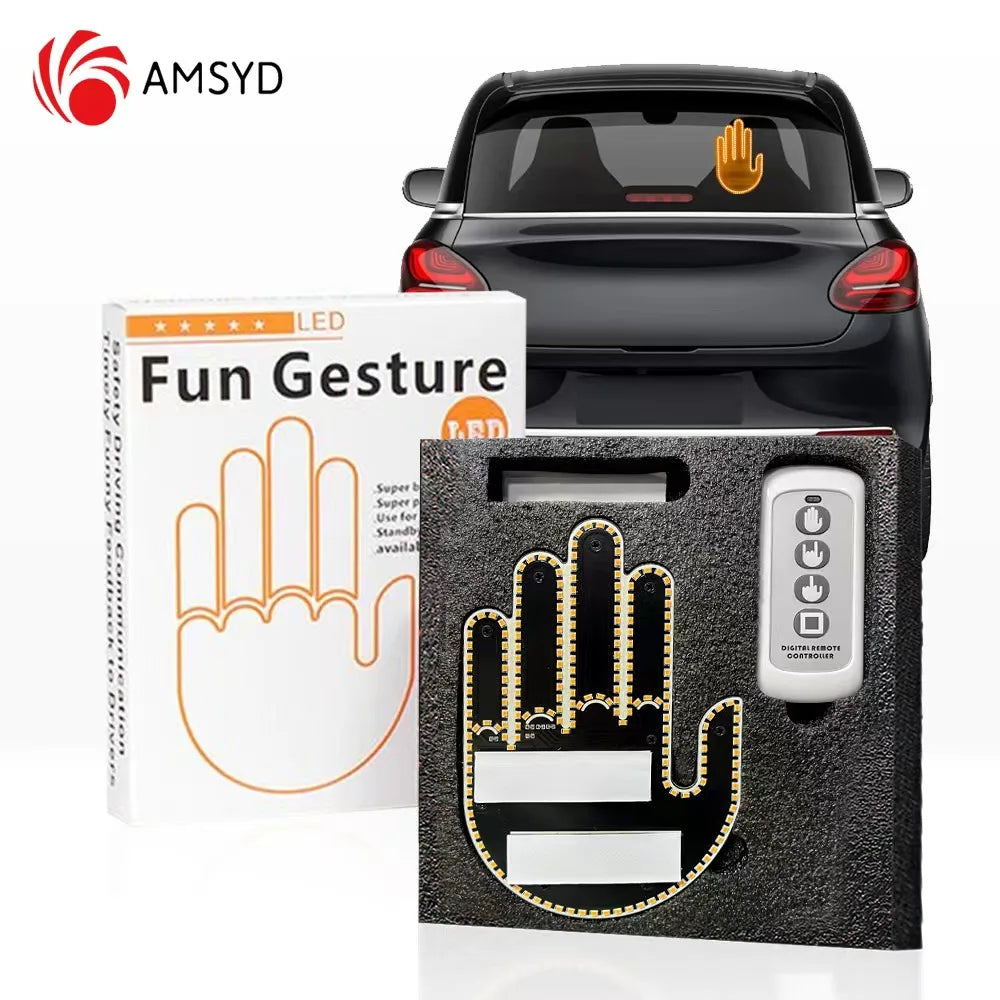 New LED Illuminated Gesture Light Car Finger Light With Remote Road Rage Signs Middle Finger Gesture Light Hand Lamp