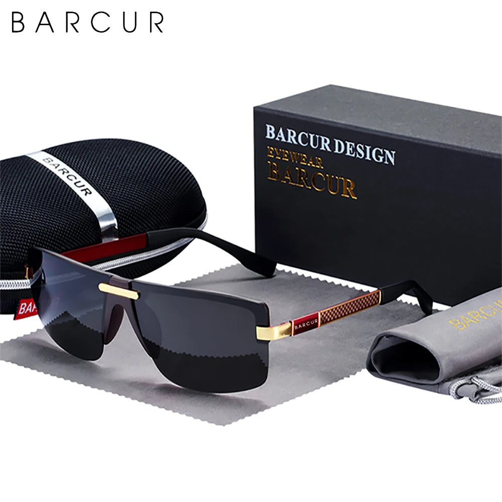 BARCUR Brand Designer Glasses Male Driving Sunglasses Men Polarized Sun Glasses Accessories With Packing
