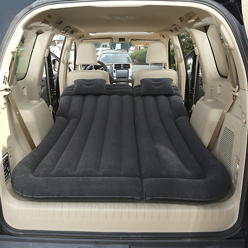 2-Person Portable Car Air Mattress - Foldable SUV Rear Seat Travel Bed with Pillows, Repair Kit & Storage Bag - Durable PVC & Flocking, Black - Ideal for Camping & Road Trips