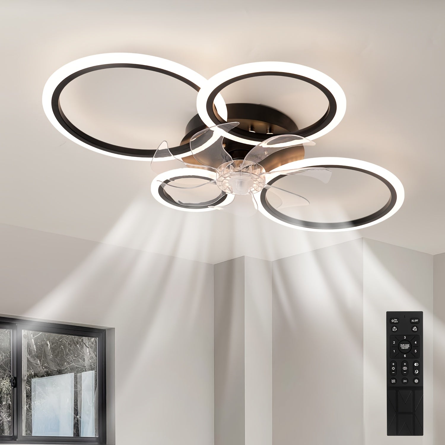 80.01cm Ceiling Fan with Light and Remote Control, Modern Low Profile Flush Mount Ceiling Fan Lights, 3 Color 6 Speeds with Dimmable Light for Bedrooms, Living Rooms, Dining Rooms